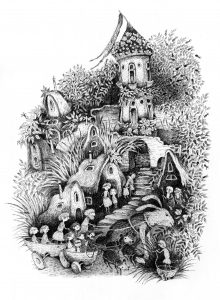Iliustracija iš pirmojo Nacionalinio vaikų literatūros konkurso laureatės R. Baltrušytės knygos "Kalvėnų miesto paslaptis"